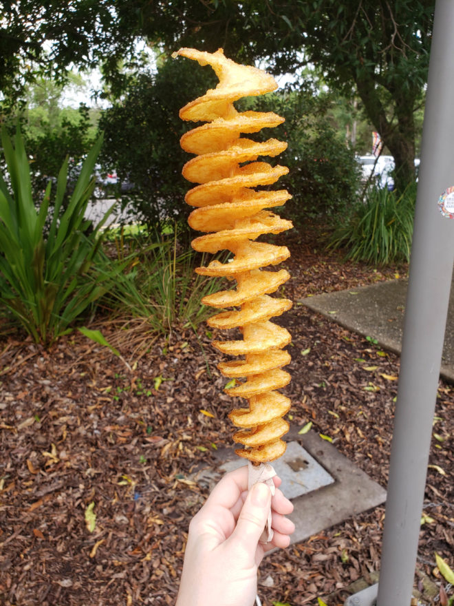 Twisted baked potato on a stick